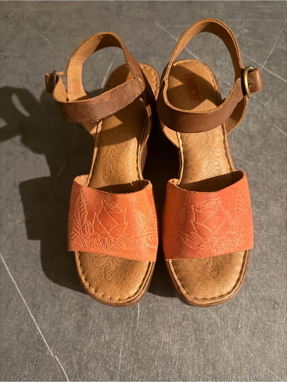 Born Moapa Women's Two-Tone Orange/Brown with Floral Embossing Platform Sandals